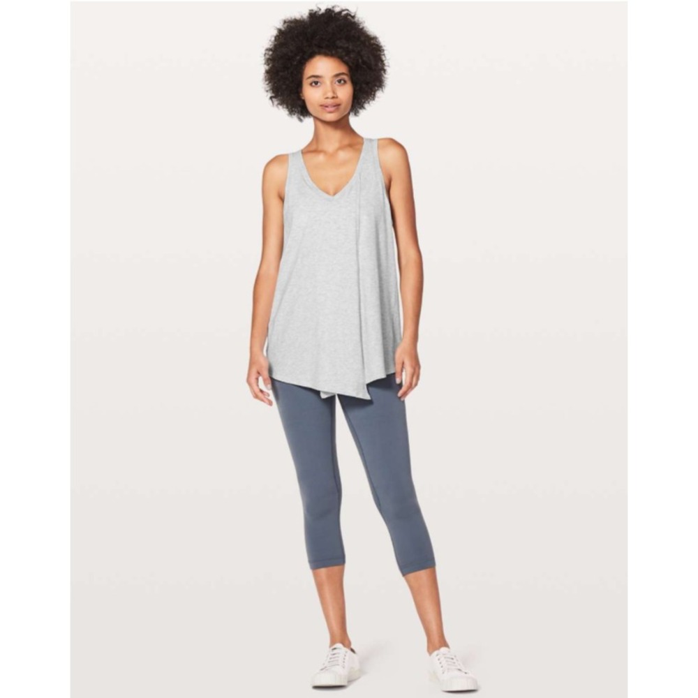 Lululemon Knot A Problem Tank‎ Top Women Sz 12 Split/Tie Front Gray Pima Cotton